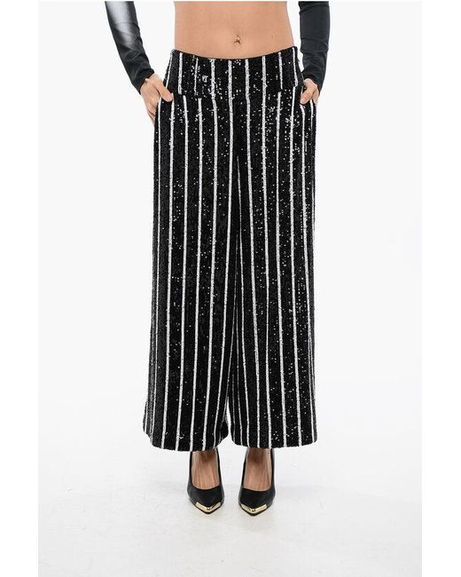 Balmain Pailletten Gestreepte High-waist Broek In Zwart En Wit in het Black