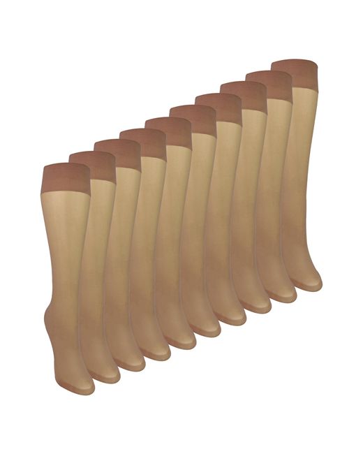 Sock Snob Brown 10 Pack Ladies Knee High Pop Socks 15 Denier Lightweight Sheer