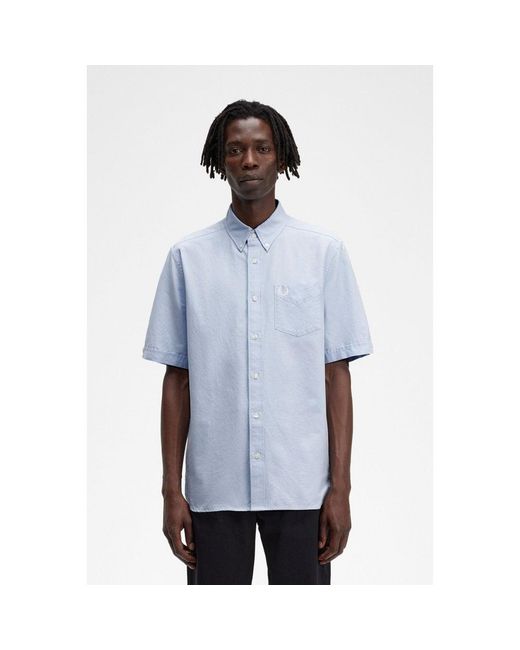 Fred Perry Blue S Short Sleeve Oxford Shirt Medium for men