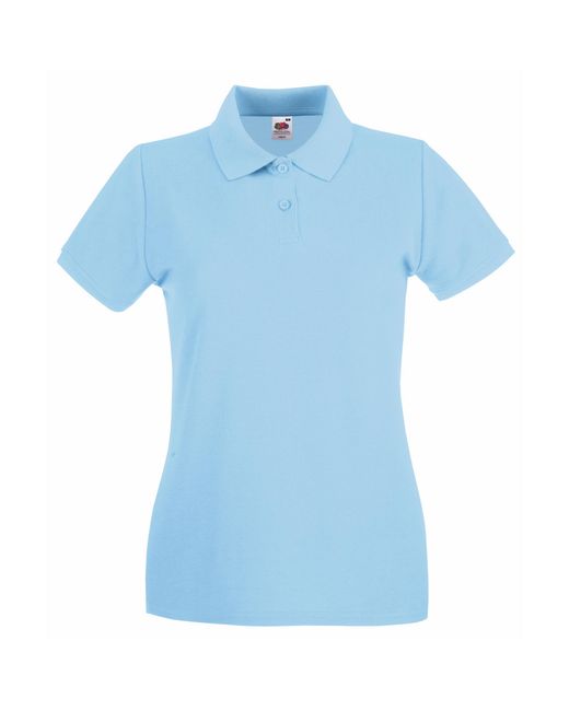 Fruit Of The Loom Blue Ladies Lady-Fit Premium Short Sleeve Polo Shirt (Sky) Cotton