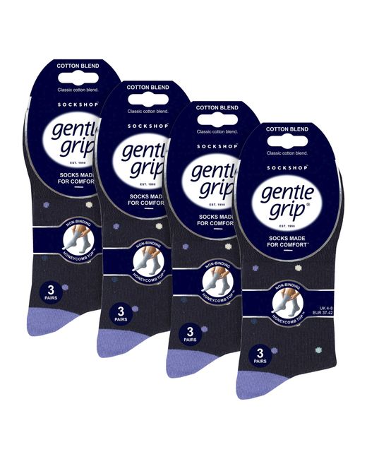 Gentle Grip Blue 12 Pairs Ladies Cotton Socks