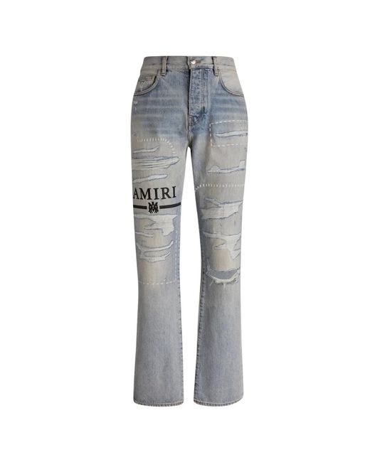 Amiri Gray Ma Bar Logo Straight Fit Stone Denim Jeans Cotton for men