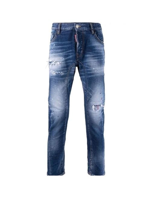 DSquared² Blue Tidy Biker Jean Ripped Style Denim Pants Cotton for men