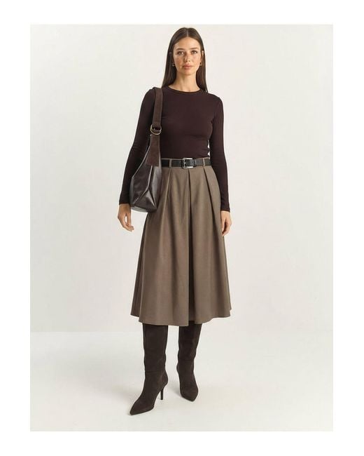 Bianco Lucci Natural High Waist Midi Skirt With Belt