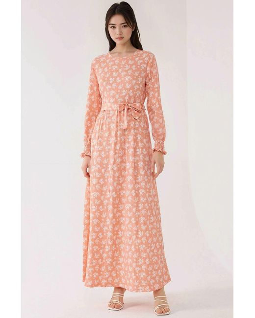 Hiccup Pink Floral Print Long Sleeve Maxi Dress With Belt