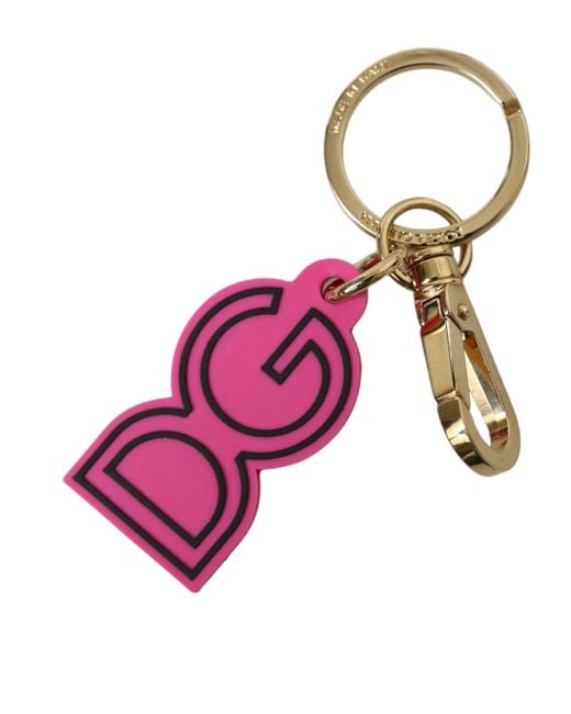 Dolce & Gabbana Roze Rubber Goudkleurige Metalen Dg Logo Sleutelhanger Sleutelhanger in het Pink