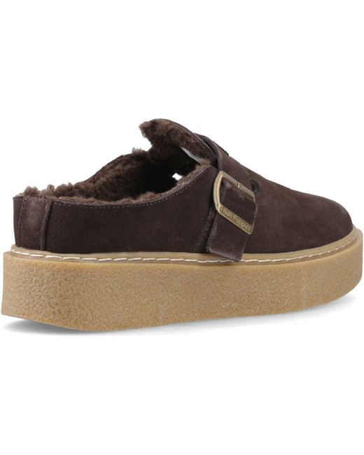 Hush Puppies Brown Blanche Fur Leather Mules