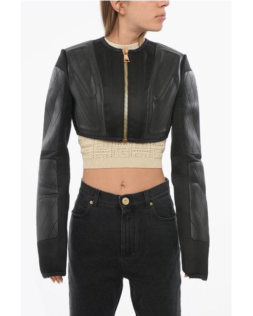 Balmain Cropped Jack Van Technische Stof Met Gouden Rits In Zwart in het Black