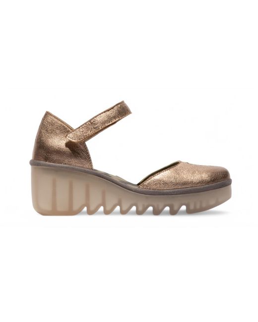 Fly London Metallic Sahara Biso305 Wedges Sandals Espadrille Stap Heels Leather