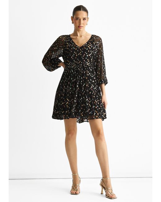 Gini London Black Multicolored Spot Viscose Clipped Jacquard Mini Tiered Dress