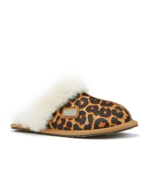 Australia Luxe Brown Closed Mule Leopard Slippers