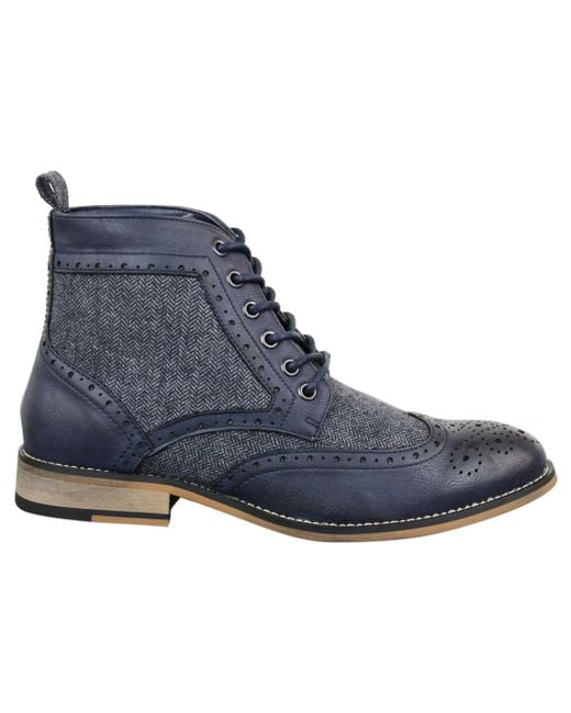 House Of Cavani Blue Classic Tweed Oxford Ankle Boots for men