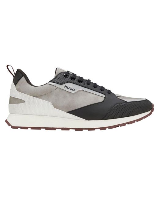 HUGO Volwassen Unisex Icelin Lederen Hardlooptrainers (grijs) in het Gray
