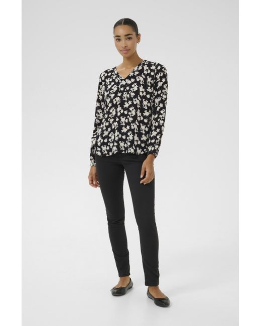 Kaffe Blouse Met Lange Mouwen Regular Fit Black/turtledove Flower Print in het Multicolor
