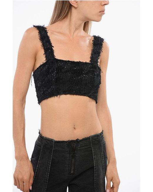 Balmain Black Einfarbiges, Mit Pailletten Verziertes Crop-Top