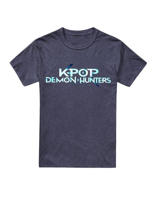K-Pop Demon Hunters Blue Adult Logo T-Shirt (Heather)