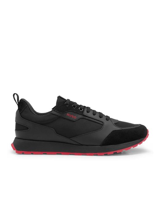 HUGO Icelin Suede Paneel Hardlooptrainers (zwart, Rood) in het Black voor heren