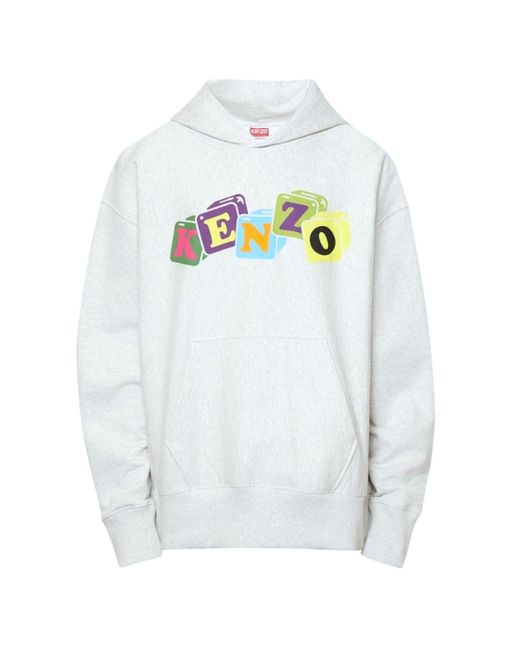 KENZO White Coloured Block Logo Hoodie Cotton for men
