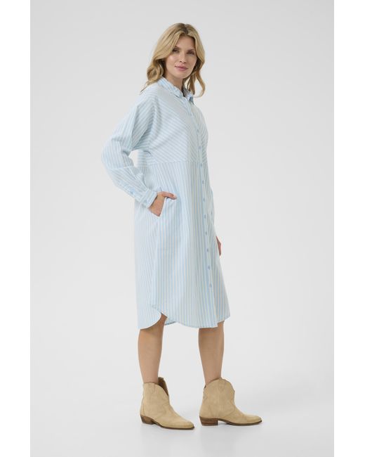 Cream Jurk Loose Fit Clear Stripe in het Blue