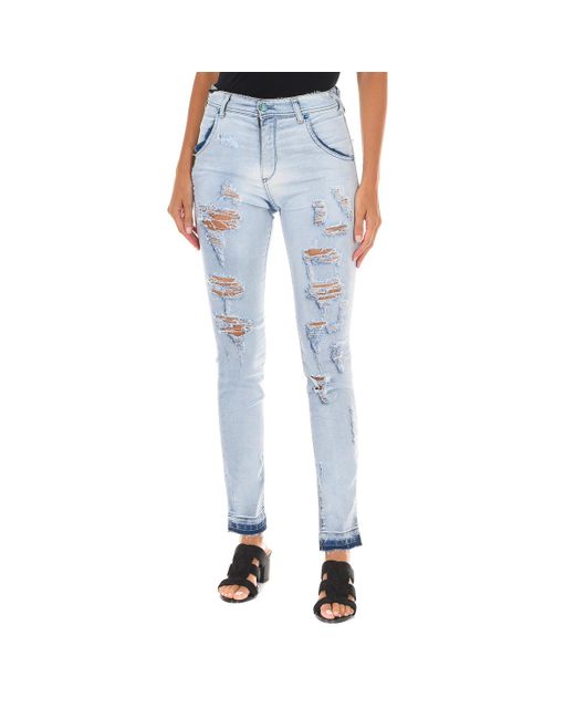 Met Blue Long Denim Pants Worn And Torn Effect 10Dbf0803