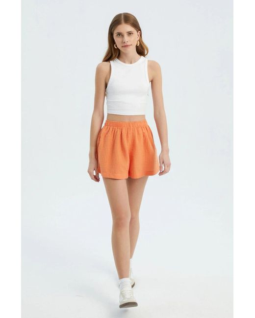 Hiccup White Linen High Waist Elastic Shorts