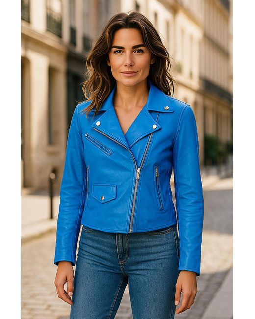 Infinity Leather Blue Classic Brando Biker Jacket