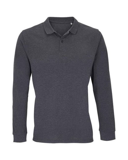 Sol's Gray Adult Planet Marl Pique Long-Sleeved Polo Shirt Marl)