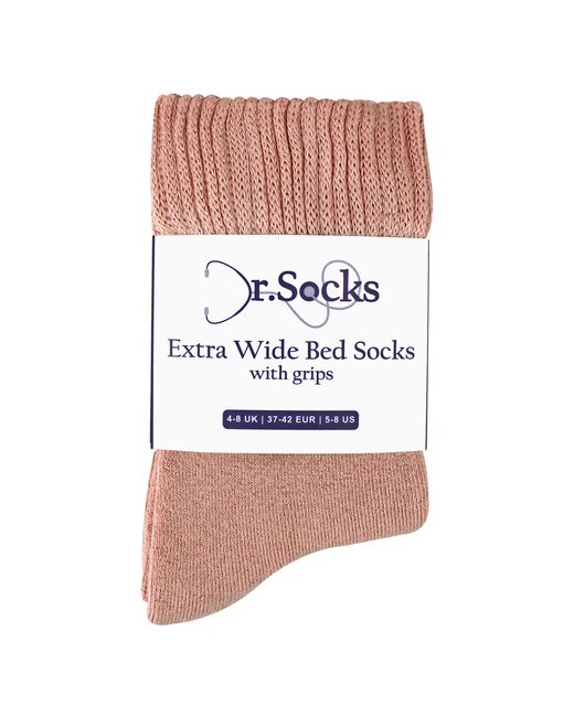 Dr.Socks Pink Ladies Extra Wide Winter Bed Socks With Grips