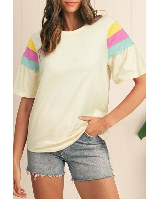 Azura Exchange Pastelkleurige Gestreepte T-shirt Met Korte Mouwen in het White