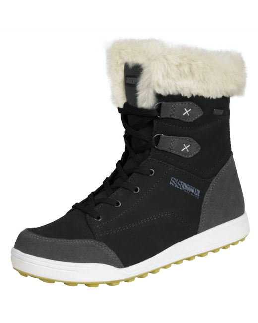GUGGEN Mountain Dames Winterlaarzen Echt Leer Met Imitatiebont Zwart in het Black