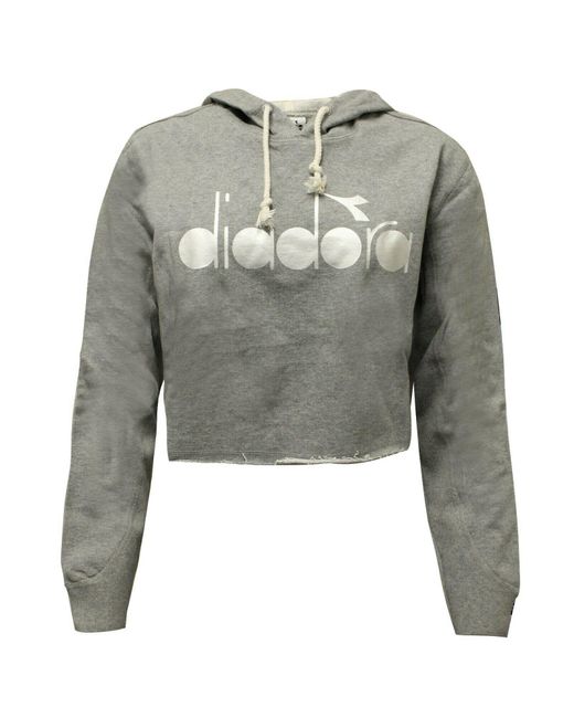 Diadora Gray Cropped Hoodie Textile