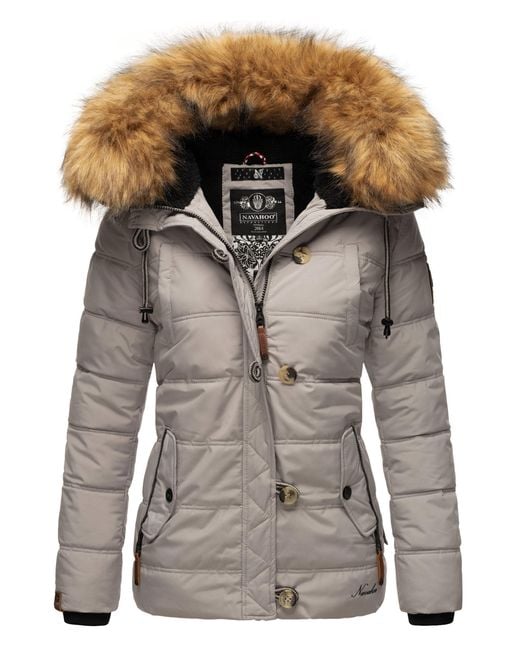 Navahoo Gray Damen Winterjacke Zoja – Warm, Stylisch & Mit Abnehmbarem Kunstfellkragen