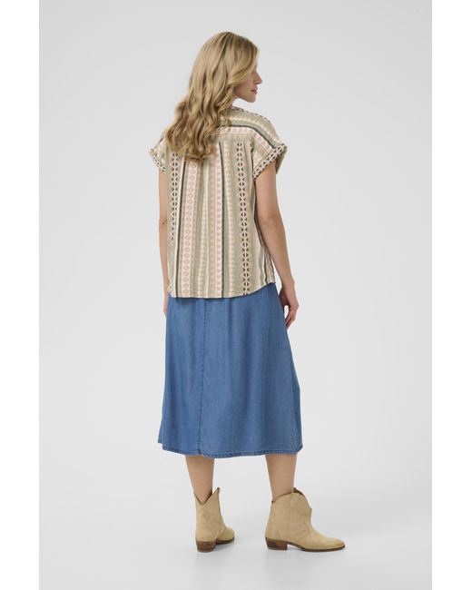 Cream Blouse Met Korte Mouwen Loose Fit Tea Jaquard Multicolour in het Blue