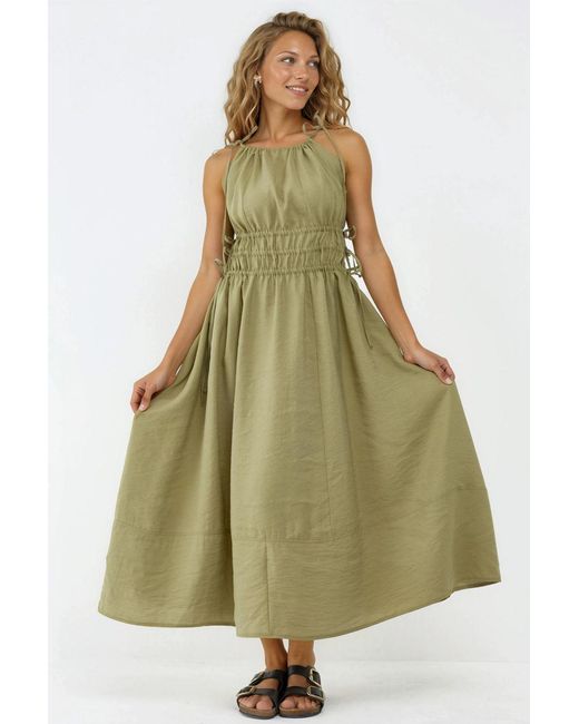 Busem Gerimpelde Strap Midi Jurk in het Green