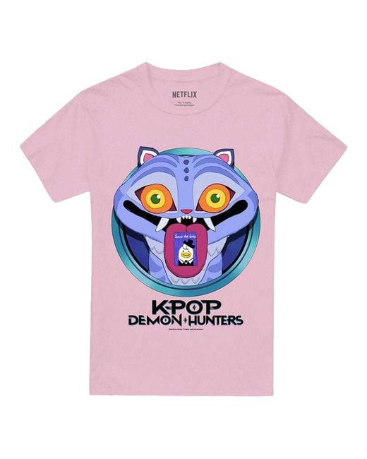 K-Pop Demon Hunters Pink Adult Save The Date Derpy Tiger Cartoon T-Shirt (Light)