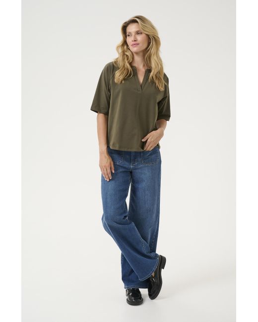 Kaffe T-shirt A-shape Grape Leaf Green in het Blue