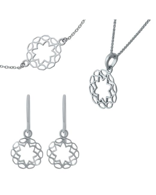Orphelia White 'Jasmine' 925 Sterling Set: Bracelet + Earrings + Necklace
