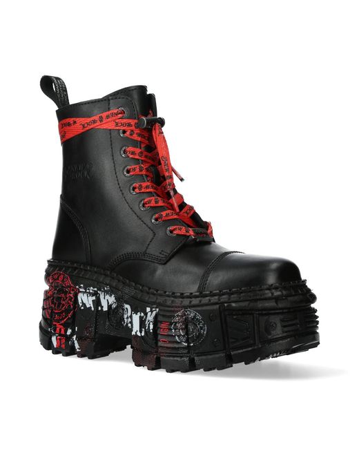 New Rock Black Punk Platform Leather Boots-Wall126Cct-C1
