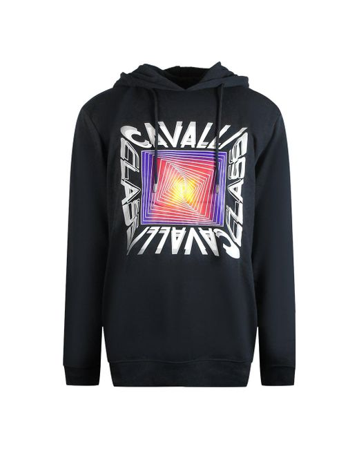 Roberto Cavalli Blue Cavalli Class Asymmetric Box Design Hoodie for men