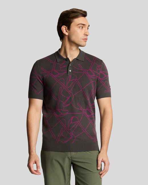 Lyle & Scott Purple Golf Outline Knitted Polo Shirt for men