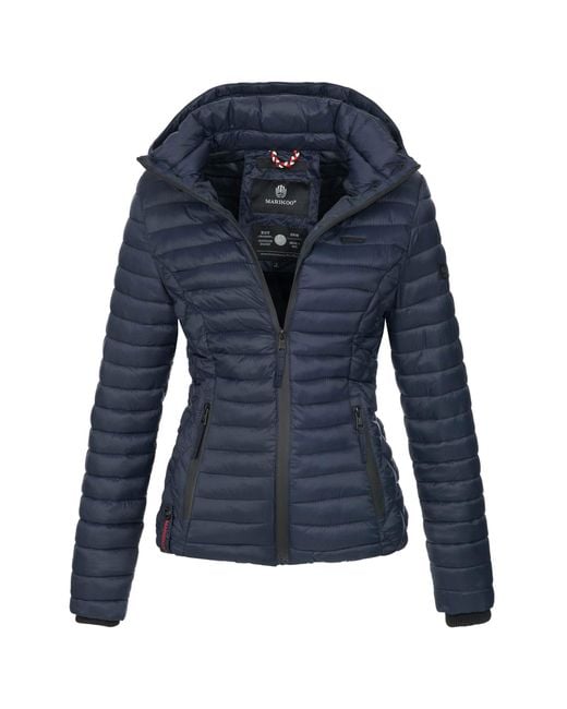 Marikoo Blue Damen Steppjacke Samtpfote Mit Abnehmbarer Kapuze & Rippbündchen