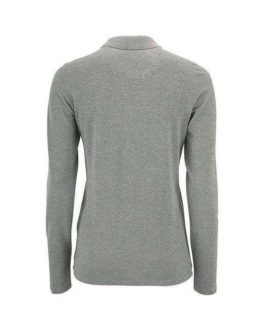 Sol's Gray Ladies Perfect Long Sleeve Pique Polo Shirt Marl) Cotton