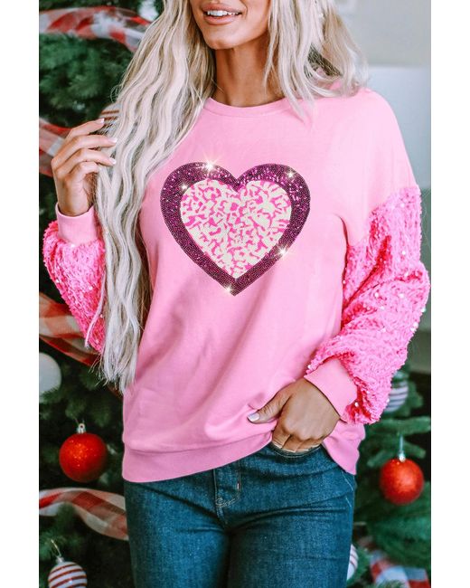 Azura Exchange Pailletten Mouwen Trui in het Pink