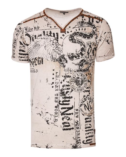 Rusty Neal V-hals T-shirt Met Prints En Suède Details in het Multicolor voor heren