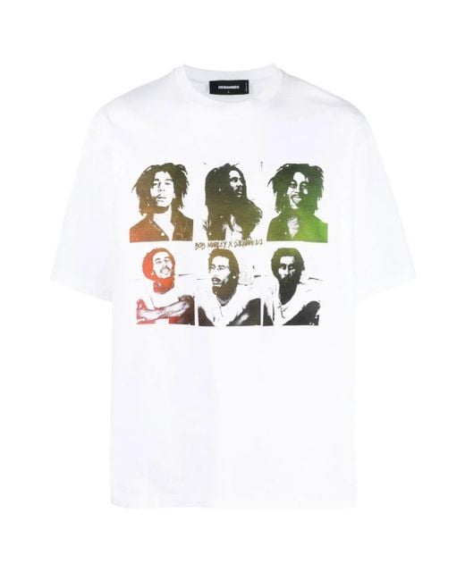 DSquared² X Bob Marley Skater Fit Wit T-shirt in het White voor heren