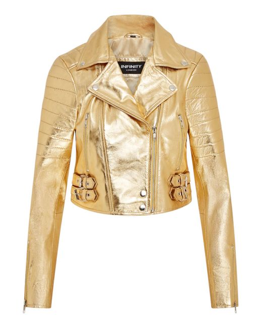 Infinity Leather Natural Golden Cropped Brando Biker Jacket-Bellville