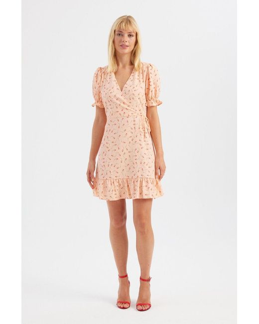 Hiccup Multicolor Floral V Neck Ruffled Short Sleeve Mini Dress