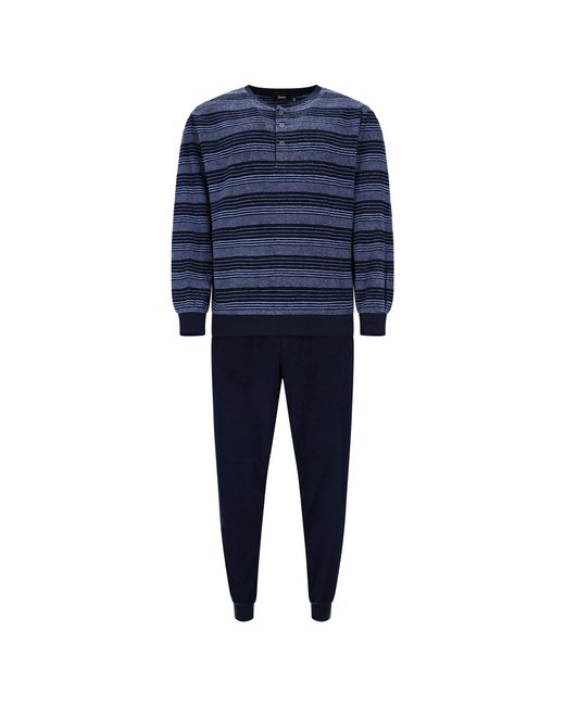 Hajo Schlafanzug Klima Frottee Pyjama in Blue für Herren