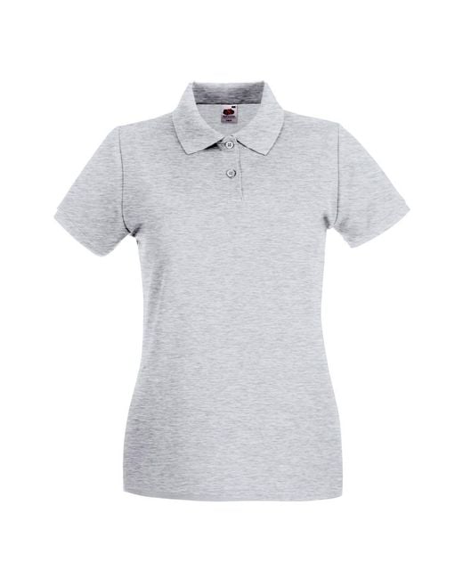 Fruit Of The Loom Gray Ladies Lady-Fit Premium Short Sleeve Polo Shirt (Heather) Cotton