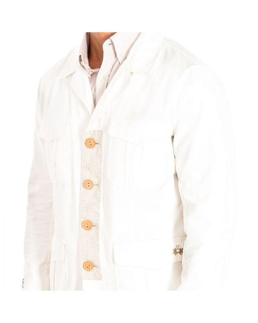 La Martina White Long-Sleeved Jacket With Regular Fit Lapel Collar Tmj001-Tw408 for men